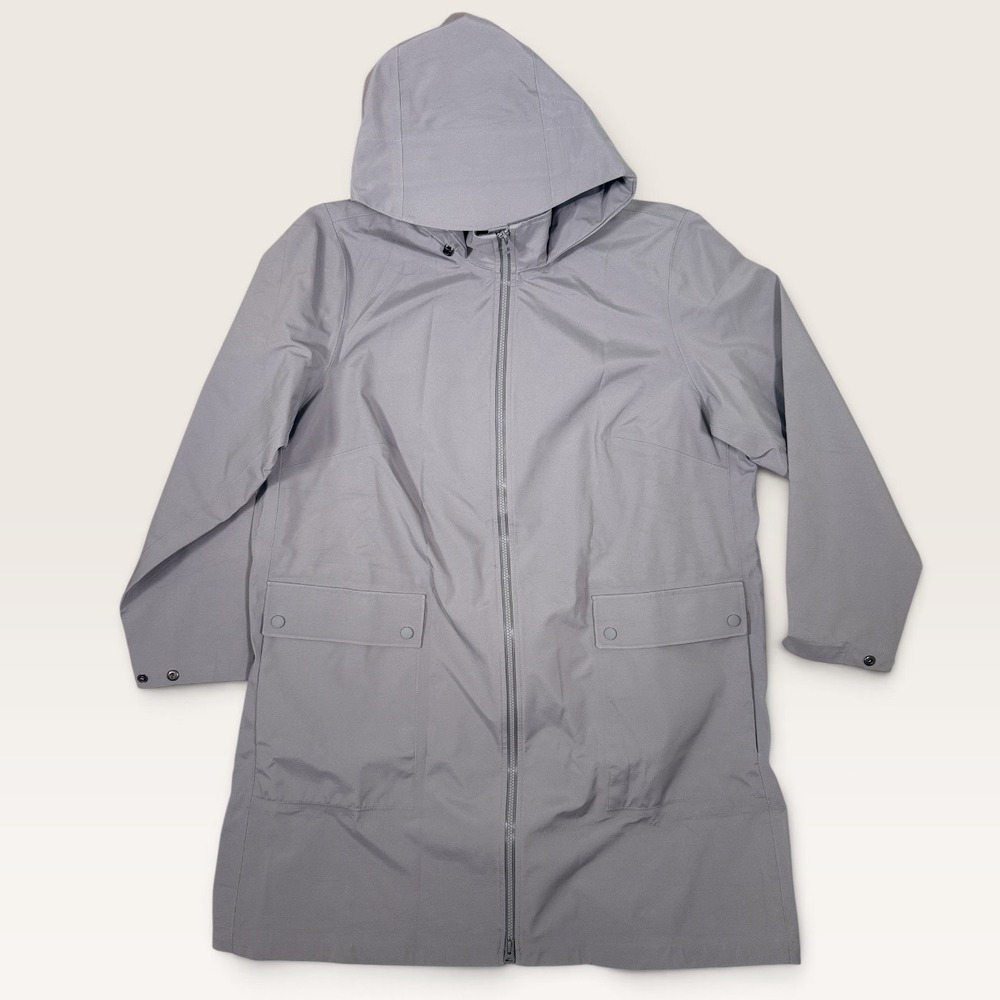 Lands End Gray Hooded Raincoat Jacket 1X 16W-18W 515415 Longline Full Zip Parka
